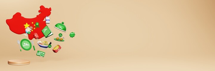 3d rendering of halal culinary destinations in China for Eid, Eid Al Adha and Ramadan content