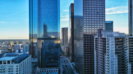 Fototapeta na wymiar Los Angeles, California, city aerial view on downtown cityscape of Los Angels. Business centre of the city. Business centre of the Los Angeles city.