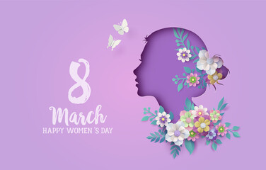 International Women's Day 8 march with frame of flower and leaves - obrazy, fototapety, plakaty