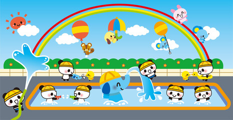 プール,夏,夏休み,動物,子供 © 満載