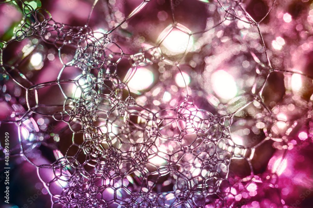 Fototapete close up beautiful abstract soap bubbles. background pattern for design. macro photography view.