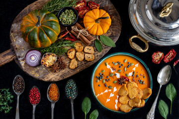 Healthy soup with pumpkin