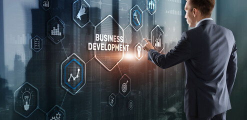 Business Development Planning. Inscription on 3D the virtual screen