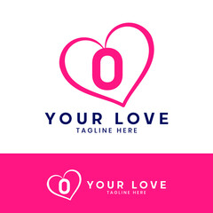 O letter logo with heart icon, valentines day concept