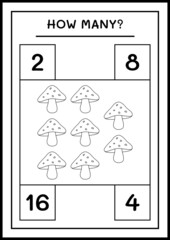 How many Mushroom, game for children. Vector illustration, printable worksheet