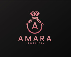 Amara Jewellery luxury Gold Shop Diamond Ring Minimal A Letter Logo Design Template