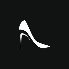 White high heel shoe symbol on black backdrop. Design element