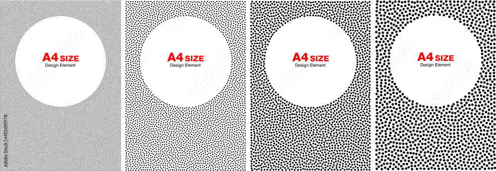 Wall mural set of abstract halftone dots frames. circle backgrounds. a4 size, a4 format. vector illustration