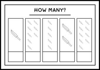 How many Knife, game for children. Vector illustration, printable worksheet