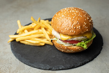 hamburger on the wood