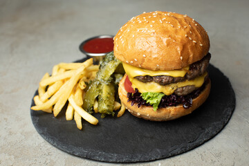 hamburger on the wood