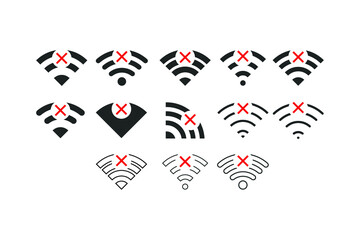 Set of No wireless connections/no wifi icon sign vector on white background 
