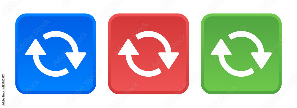 Poster Change icon on square button. Reverse arrow symbol. Refresh sign.