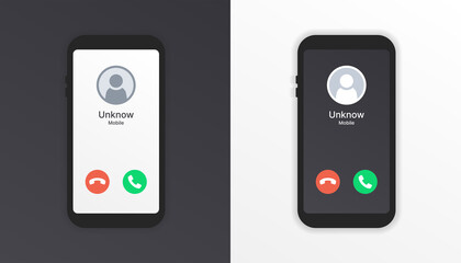 Mobile call screen template. Call screen smartphone interface mockup. Incoming call, answer and decline phone call buttons vector illustration.
