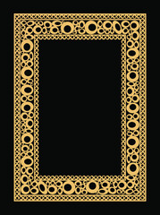 Obraz premium Gold shiny glowing rectangle frame with shadows isolated on black background. Golden luxury realistic rectangle border. Vector illustration 