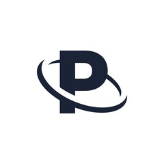 Letter P Logo Initial with Circle Shape. Swoosh Alphabet Logotype Simple and Minimalist