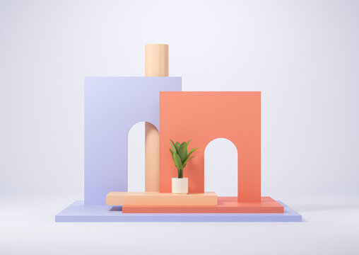 Arc abstract podium with plant, mock up display of product