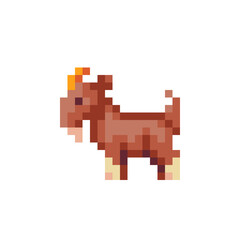 Mountain goat. Pixel art. Flat style. Cartoon animal farm icon for children's mobile app, book illustration and sticker. Video game sprite. Isolated vector illustration.