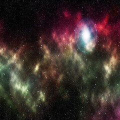 Nebula, cluster of stars in deep space. Science fiction art.