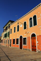 Colorful Italian houses in Murano Island next to Venice.
