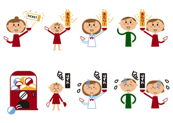 カプセルトイと人物のイラストセット