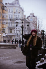 Fototapeta na wymiar portrait of a girl in winter in a fur coat