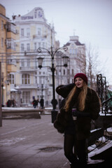 portrait of a girl in winter in a fur coat