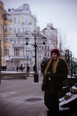 portrait of a girl in winter in a fur coat