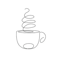 Continuous line drawing of cup of coffee. One line drawing tea cup. Vector illustration. Abstract minimal logo - 483705186