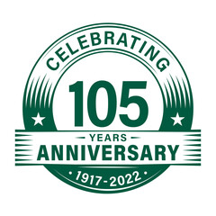 105 years anniversary celebration design template. 105th logo vector illustrations. 