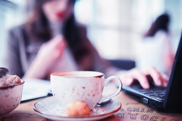 Girl eating coffee cakes