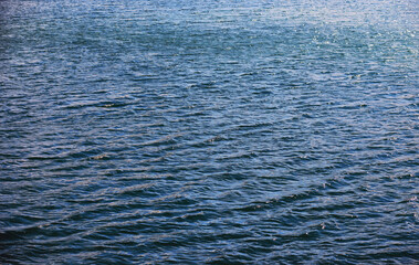 Water surface. The texture of the water. Waves on the lake in windy weather.