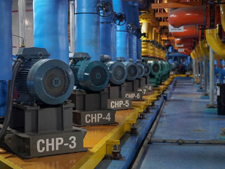 Typical installation of chiller pump in equipment room on innitia base with isolation spring