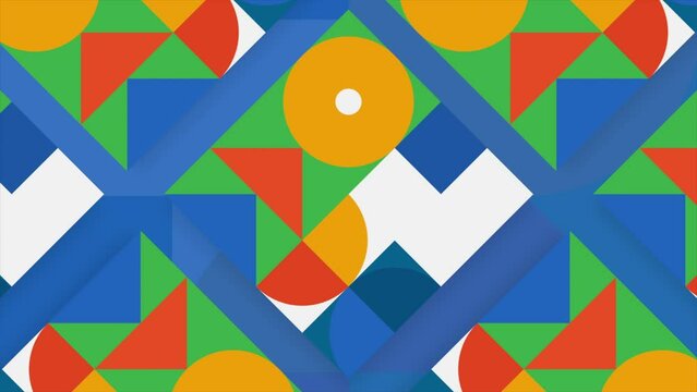 Abstract colorful contrasting background with moving figures. Motion. Moving geometric figures, concept of modern art.