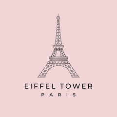 Fototapeta na wymiar eiffel tower line art logo minimal vector symbol illustration design, paris icon logo design