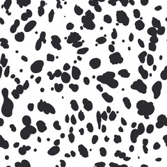 Fototapeta na wymiar Dalmatian seamless pattern. Animal skin print. Dog and cow black dots on white background. Vector