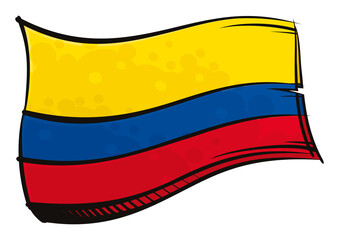 Naklejka premium Painted Colombia flag waving in wind