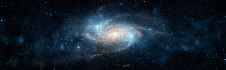 Obraz na płótnie Canvas A view from space to a spiral galaxy and stars. Universe filled with stars, nebula and galaxy,. Elements of this image furnished by NASA.