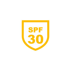 Sun protection SPF 30 simple flat icon vector. SPF 30 icon. Shield icon
