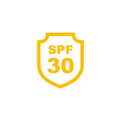Sun protection SPF 30 simple flat icon vector. SPF 30 icon. Shield icon