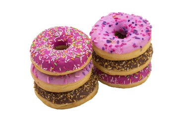pink and brown doughnut, chocolate and berry doughnut, strawberry and raspberry doughnuts, walnut...