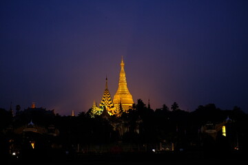 night view of pagoda, in Yangon, Myanmar