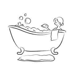 お風呂　入浴　女性　手描き　イラスト