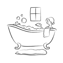 お風呂　入浴　女性　手描き　イラスト