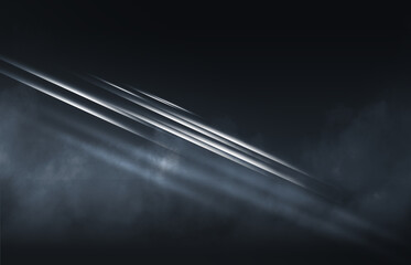 Lantern, smoke and fog on the background of an empty street.  Dark abstract background. 3d illustration