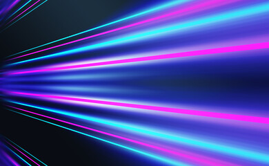 Dark abstract background with neon lines, waves, glow. Empty gradient futuristic banner