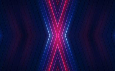 Fototapeta premium Dark abstract background with neon lines, waves, glow. Empty gradient futuristic banner