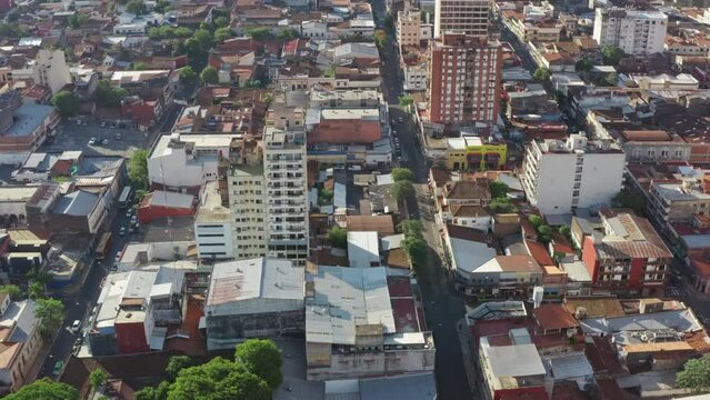 Aerial view Asuncion Paraguay. City life with streets and roads, colonial houses and beautiful scenery.