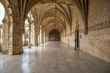 Fototapeta na wymiar Monastero dos Jeronimos column hall in Belem Lisboa, Lisbon, Portugal