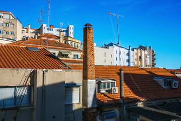 Alfama Lisboa district colored houses roof. Lisbon, Portugal